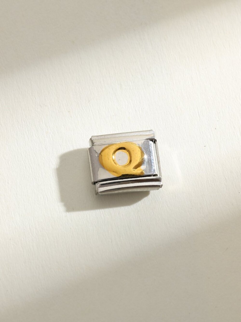 Letter Q Raised Gold and Silver Initial 9mm Stainless Steel Italian Charm